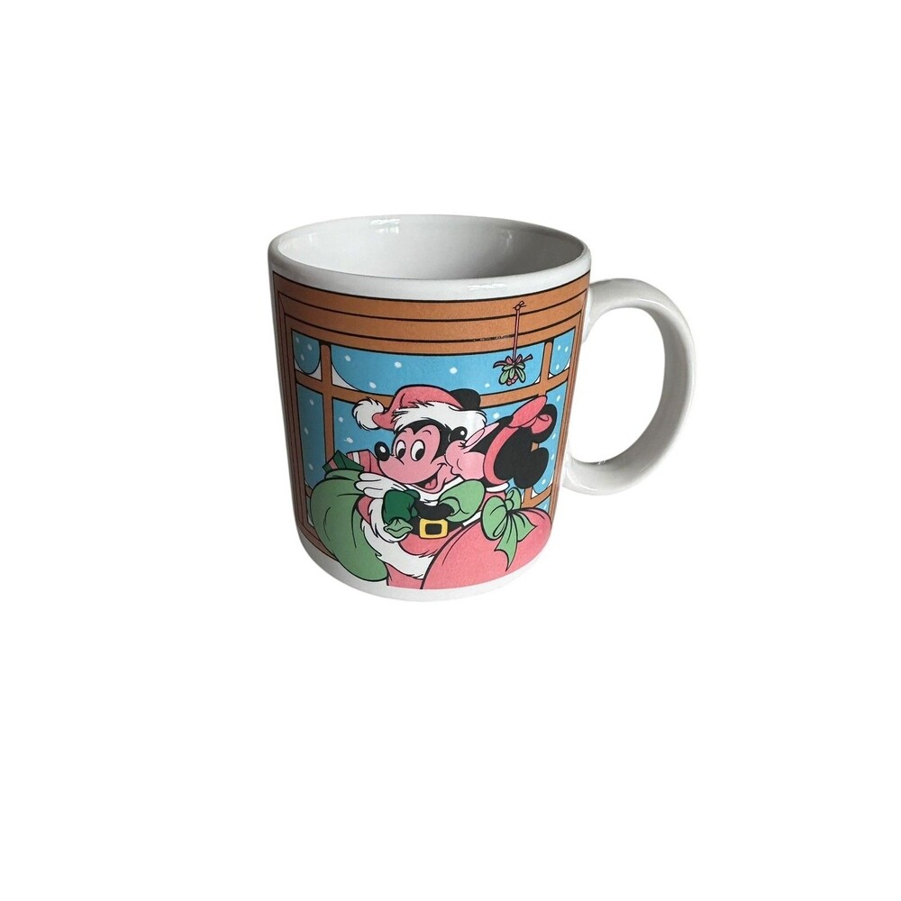 Vintage Walt Disney Christmas Mug Mickey and  Minnie Mouse Kissing 1988 Applause